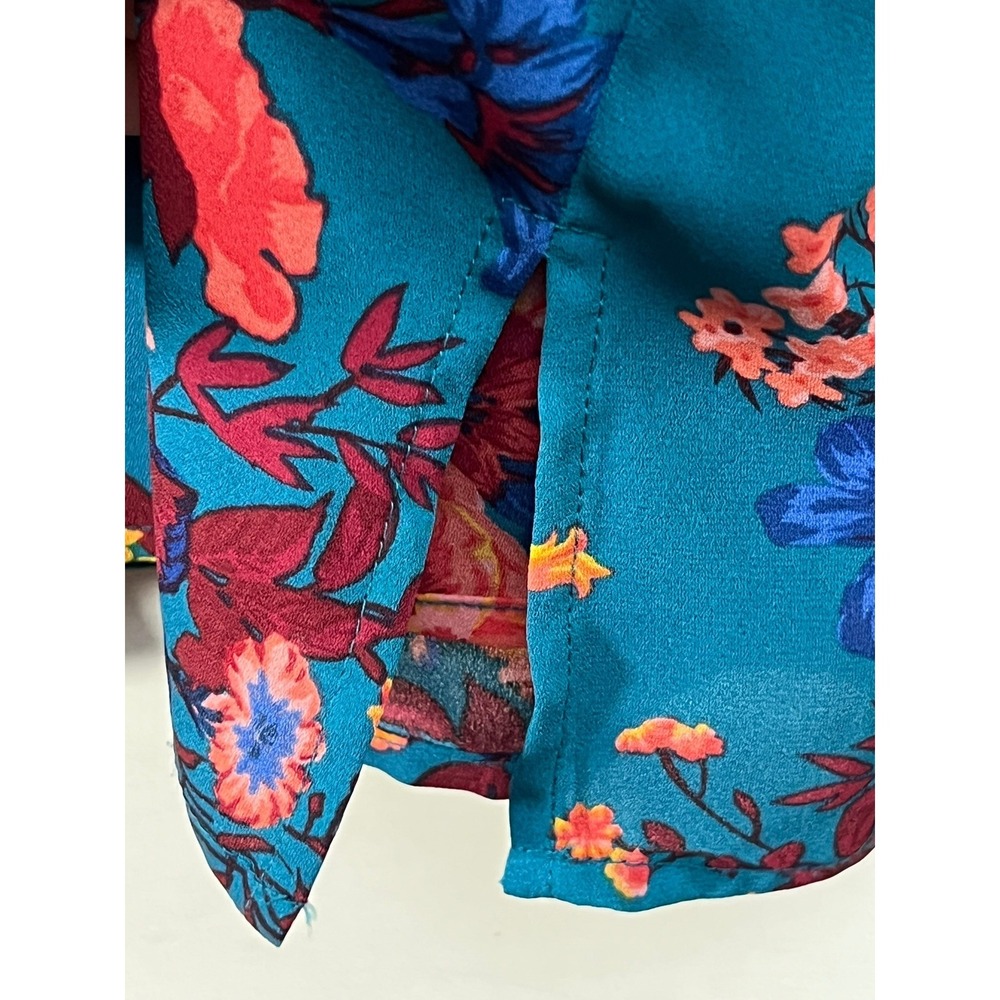The Pioneer Woman Floral Blouse XXL Cottagecore Ruffle Neck Teal Blue - Picture 5 of 6